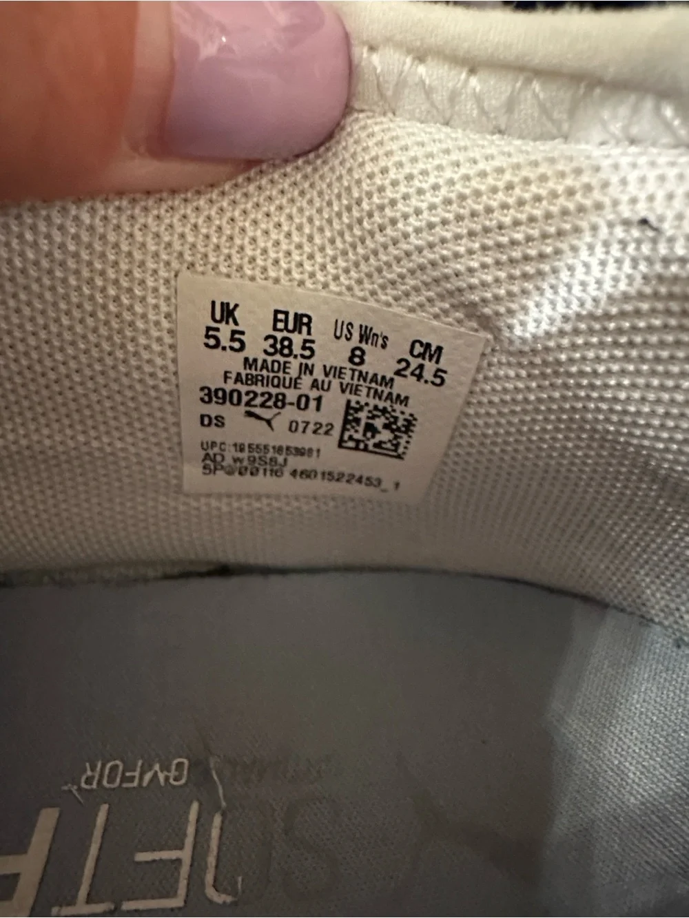 Puma White and Light Gray Women's Sneaker Interior